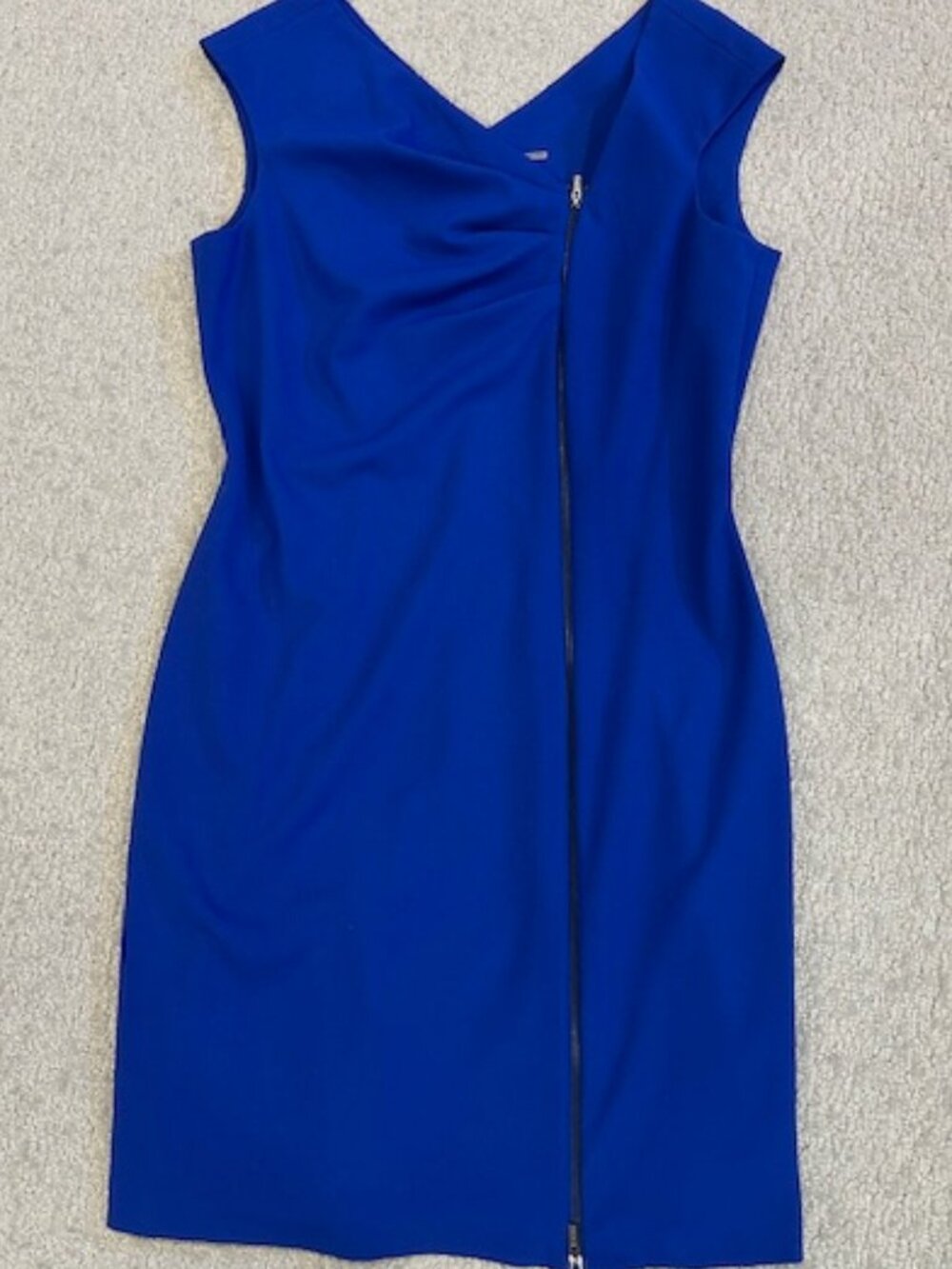Calvin Klein Cobalt Blue Sleeveless Sheath Dress with Front Zip Size 10